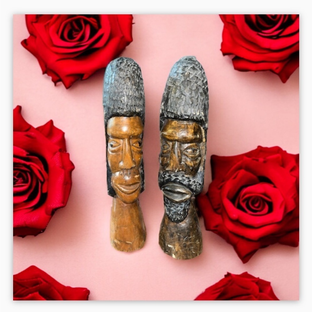 Set of 2 African men wooden statue "busts",  Vintage, Handcarved Africa​… - Picture 3 of 6